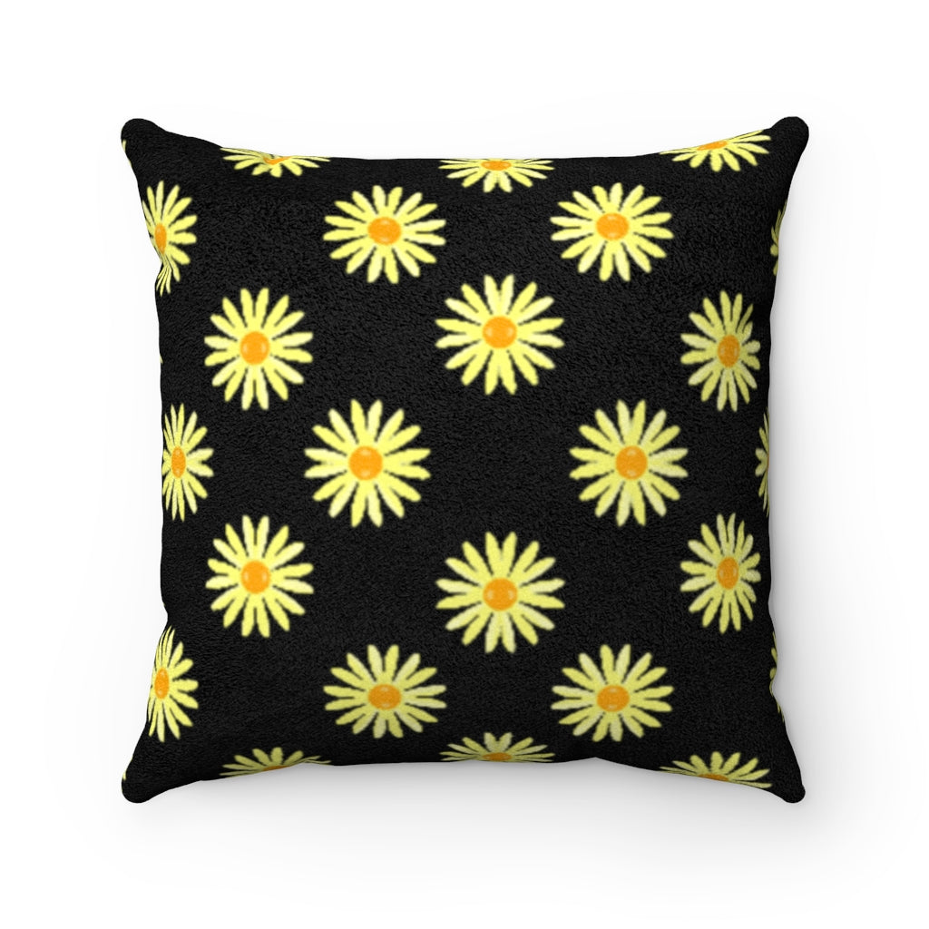 black sunshine flowers Faux Suede Square Pillow